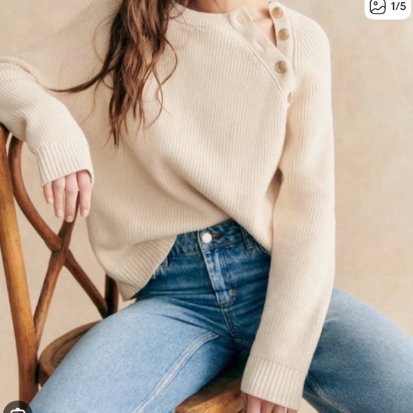 Sezane Light Beige Buttoned Sweater - Picture 3 of 4